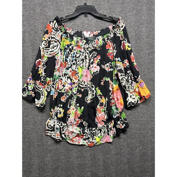 Lauren Ralph Lauren Ordisty Paisley Crepe Blouse Women’s Size Large Peasant Boho - Picture 1 of 6